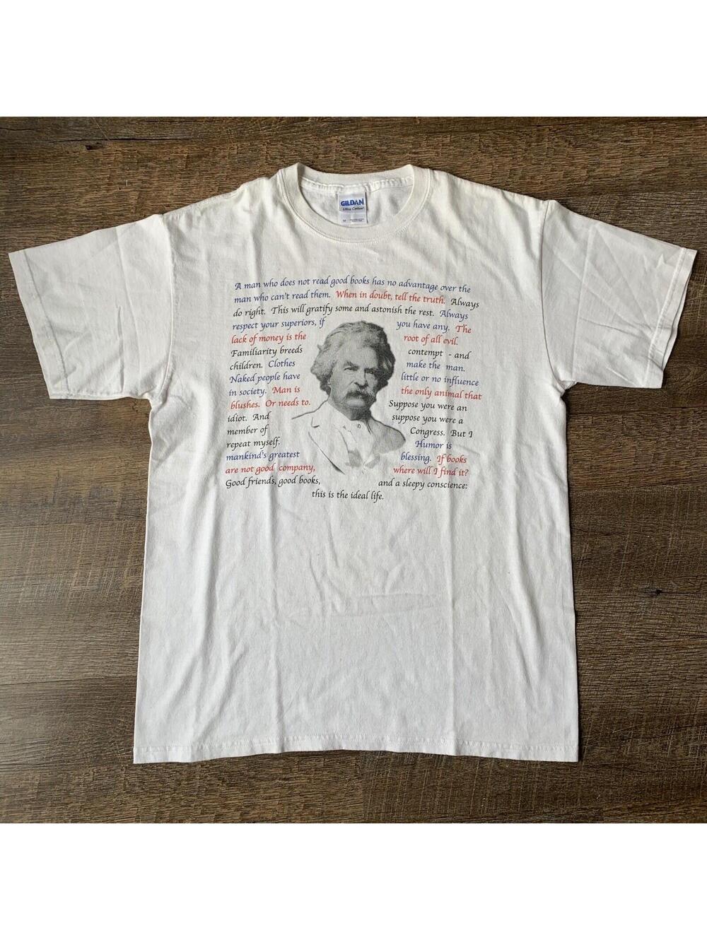 Vintage 90’s Mark Twain Books Quote White T-Shirt Size M 20”x 27" Rare Tee